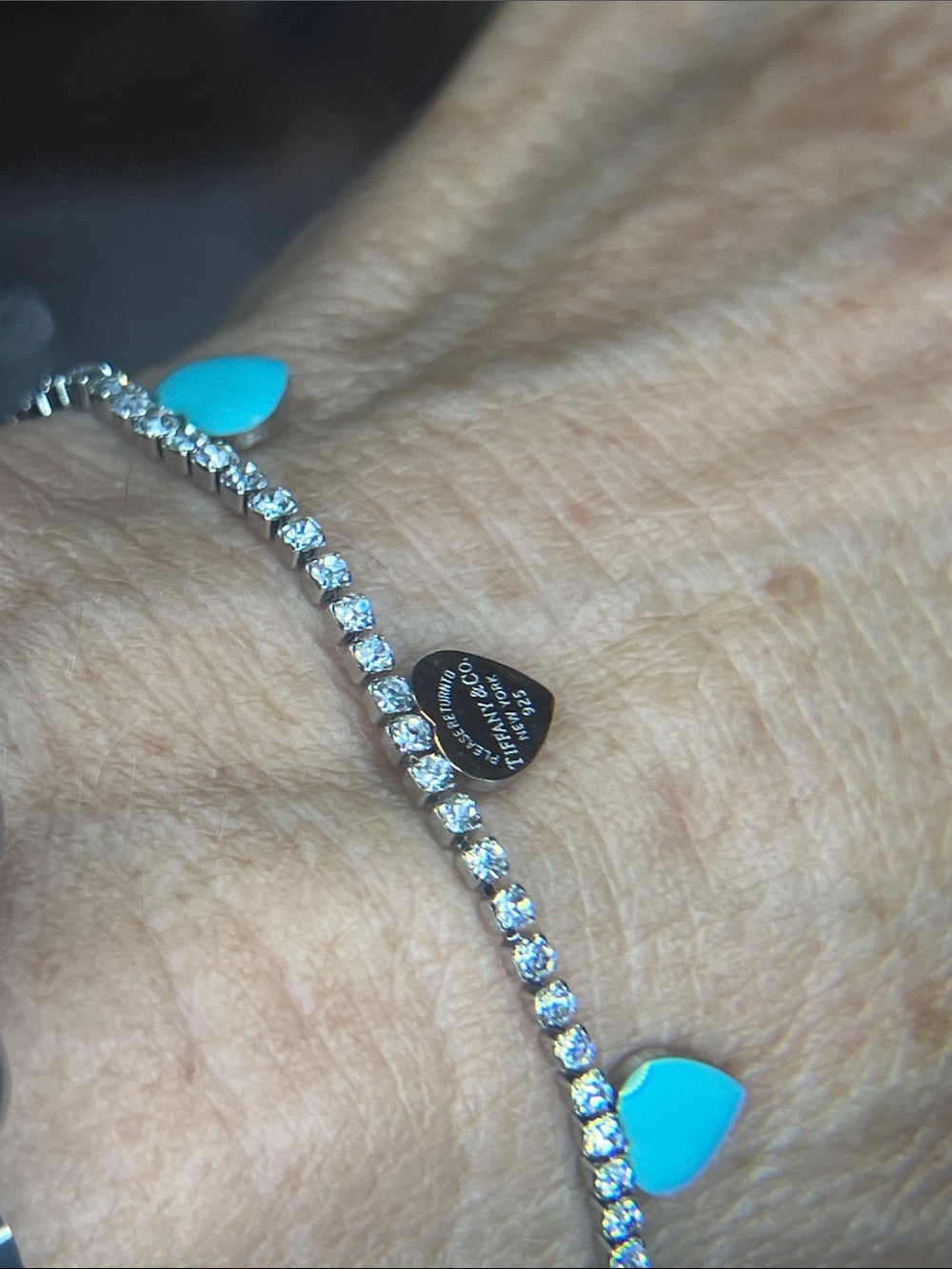 Blue Enamel Heart Charm Tennis Bracelet - Silver - Picture 3 of 4